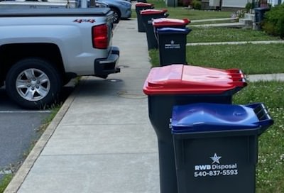 RWB trash cans out on the street
